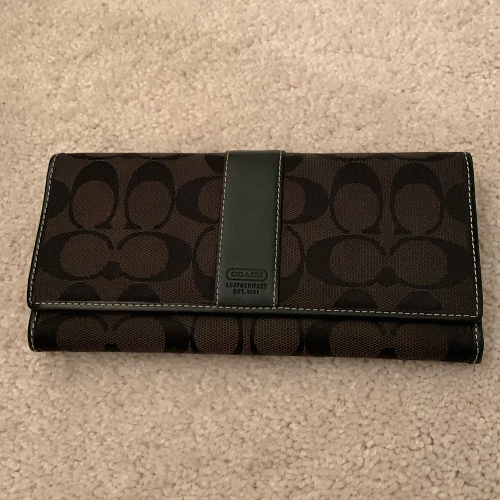 Coach Signature Print Black Foldover Wallet